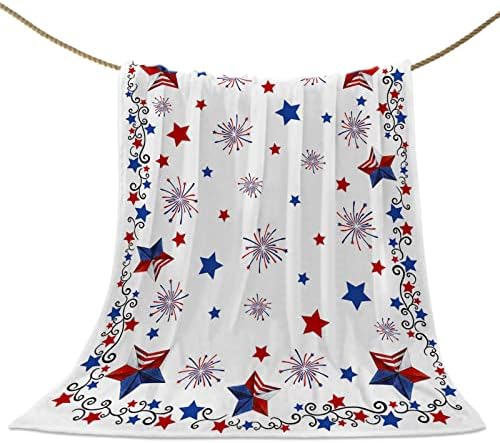 4 ביולי שמיכה דגל אמריקאי כוכבים פטריוטיים פלנל סופר רך נושם שמיכות זריקה שמיכות חופש זיקוקין זיקוקים חמים נעימים
