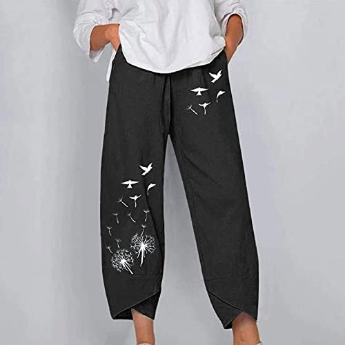Comigeewa נערות נערות בראנץ 'מכנסיים מכנסיים פשתן הדפס רקום כושר נינוח התלקחות רגל רחבה מגף מגף סתיו מכנסי קיץ 2023
