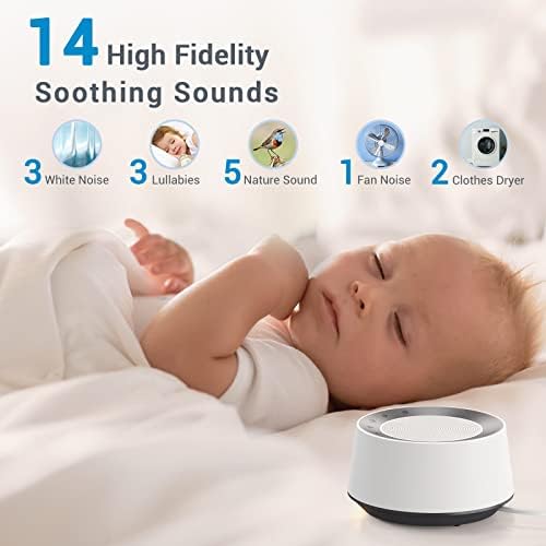 מכונת רעש לבן עבור תינוק ילדים מבוגרים, מכונת סאונד שינה עם 20 נפח מתכוונן & מגבר; 14 צלילי סטריאו מרגיעים,