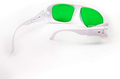 משקפי בטיחות לייזר של MCWLASER משקפי משקפי 190-470NM & 610-760NM לאור UV, כחול, אדום אודם, ירוק, לייזר פיקוסקונד 405 ננומטר,