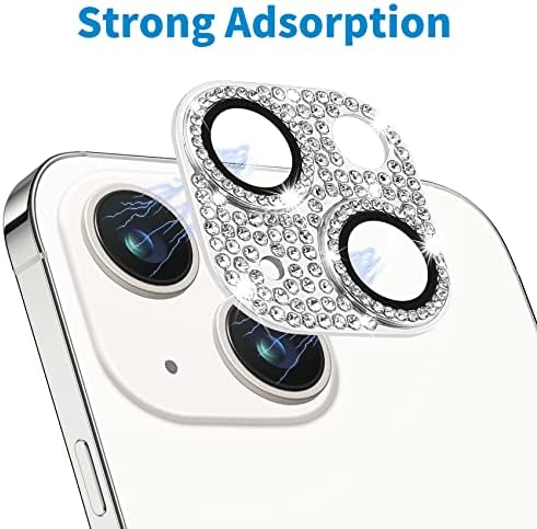HSEFO לאייפון 14 ואייפון 14 פלוס מגן עדשת מצלמה, Bling 3D Rhinestone Sparkle Diamond 9H מכסה מצלמת זכוכית מזג