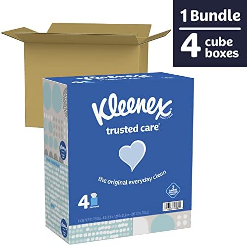 Kleenex טיפול מהימן רקמות פנים יומיומיות, 4 קופסאות קובייה, 70 רקמות לכל קופסה