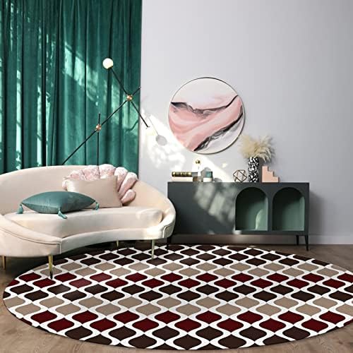 שטיח שטח עגול גדול לחדר שינה בסלון, שטיחים 3ft ללא החלקה לחדר ילדים, מרקם מרוקאי גיאומטריה גיאומטריה אדומה