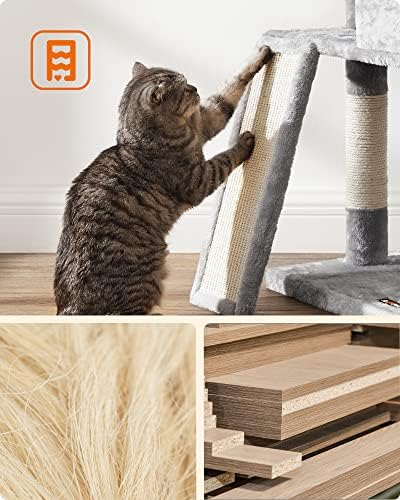 מגדל חתול פנדריאה, עץ חתול לחתולים מקורה, דירת חתול בגודל 45.3 אינץ ' עם עמוד גירוד, רמפה, מוט, מערת חתול מרווחת,