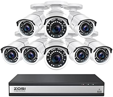 Zosi H.265+ 16CH Security System 1080p, 16 ערוץ DVR היברידי ו- 8 x 1080p מצלמות מעקב חיצוניות פנימיות עם