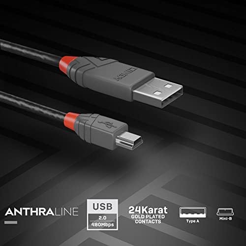 לינדי 36721 USB 2.0 מסוג A עד כבל מיני B, קו אנתרה - שחור, 0.5 מ '
