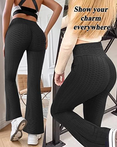מכנסי יוגה של Bootcut yamom עם כיסים לנשים קרוסאובר חותלות התלקחות גבוהה מותניים מותניים הרמת מכנסי בקרת בטן