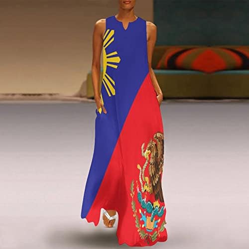 הפיליפינים מקסיקו דגל נשים באורך הקרסול שמלה רזה מתאים ללא שרוולים מקסי שמלות קיץ מזדמנים