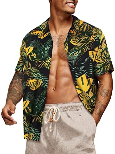 קופנדי גברים של הוואי פרחוני חולצה קצר שרוול כפתור למטה מזדמן קיץ חוף חולצה