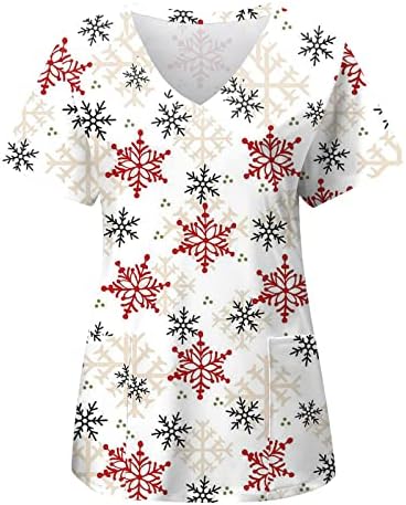 נשים טוניקת חולצות קצר שרוול צווארון סוודר חג המולד מודפס אחיד מגן בגדי כיסי חולצה חולצה