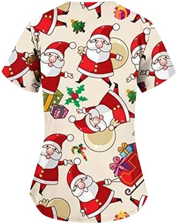חג המולד חולצות לנשים מקרית קצר שרוול צווארון עבודה אחיד חג המולד הדפסת כיס חולצה טוניקת חולצות