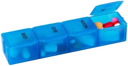 אקו-מארגן גלולות יומי לחיים, מארז ויטמינים וקופסת תרופות, 4 פעמים ביום, כחול, תוצרת ארצות הברית