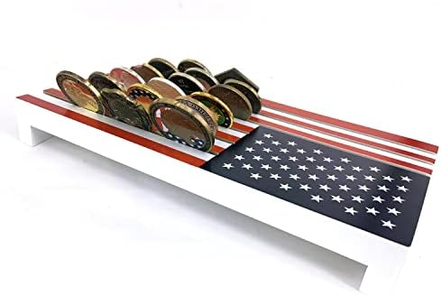 Joygulls 6 שורות מחזיק מטבעות, אתגר צבאי תצוגת מטבעות מארז דגל אמריקאי דגל עץ עץ אספנות