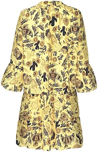 בתוספת גודל פרחוני שמלה לנשים כפתור ארוך שרוול מודפס לפרוע שמלות מקרית קומפי חופשת שמלה לקיץ