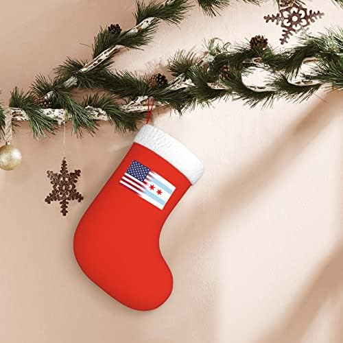 דגל אמריקה של TZT ודגל שיקגו גרבי חג המולד, מתנות למסיבת חג חג המולד לקישוטי חג משפחתיים 18 אינץ '